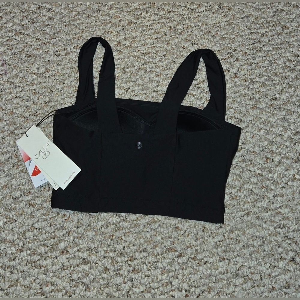 NWT CALIA Wide Shoulder Strap Long Line Swim Top Pure Black WSA23206 Women's - Picture 2 of 6